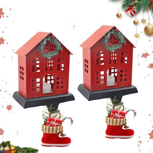 HanStar  Christmas Tinplate House-Shaped Stocking Holder