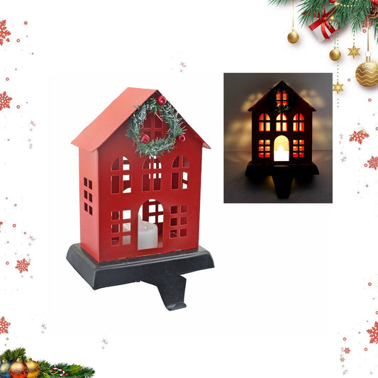 HanStar  Christmas Tinplate House-Shaped Stocking Holder